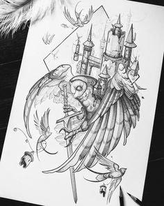 Hypogriff Tattoo, Niffler Drawing, Harry Potter Tattoo Designs, Thestral Tattoo, Harry Potter Drawing, Tattoo Harry Potter, Harry Potter Sketch