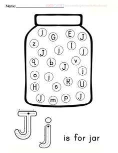 the letter j is for jar worksheet with an upper and lowercase word