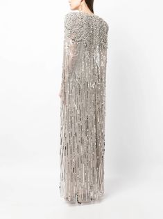 Jenny Packham Lotus Lady Embellished Cape Gown - Farfetch Colored Wedding Gowns, Alt Wedding, Cape Designs, Cape Gown, Sequin Embellishment, Wedding Guest Looks, Versace Outfit, Ladies Gown, City Dress