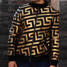 Platini Black & Gold Geometric Print Bomber Jacket Size Xl. Fleece Lined. Pre-Owned But Never Worn (Like-New Condition). See Photos For Details. You Will Get Exactly As Pictured! Materials: 100% Polyester Measurements (Laying Flat): Shoulder: 19” Sleeves: 27” Pit To Pit: 24” Length: 27.5” New To Posh? Get $10 To Spend Using My Code To Sign Up: Beadsatbp Fitted Gold Long Sleeve Outerwear, Casual Fitted Gold Outerwear, Gold Long Sleeve Outerwear For Streetwear, Gold Fitted Casual Outerwear, Mens Winter Coat, Mens Winter, Gold Geometric, Men Winter, Geometric Print