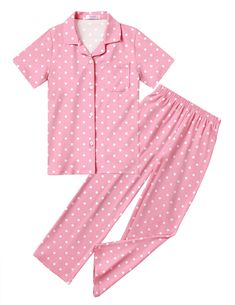 PRICES MAY VARY. 【MATERIAL】Two piece pjs sets made from soft and breathable fabric. Loose fit, good sewing, great for sleeping, casual wear or lounging around the house or yard all day. 【DESIGN】Boys girls pajamas sets featuring one chest pocket, turn-down collar, button short sleeve tops, elastic waist long pants with two pockets. Comfortable loungewear set for your kids! 【PRESENTS】Comfy pajamas are a great choice for kid girls’ Christmas, Children's Day, Birthday, Halloween, Thanksgiving and Ne Girls Pajama Pants, Pajamas For Girls, Princess Nightgowns, Kids Presents, Long Pants Outfit, Comfy Pajamas, Pajama Outfit, Girls Pjs, Girls Nightgown