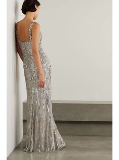 JENNY PACKHAM Bright Gem embellished sequined tulle gown Sparkly Gown, Gown Gold, Long Red Dress, Flat Dress Shoes, Embellished Gown, Tulle Gown, Jenny Packham, Long Red, Silver Dress