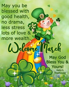 a st patrick's day message with a lepreite sitting on top of a rainbow