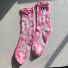 Handmade Tie Dye Nike Socks, Please Keep That In Mind Because Each Pattern Is Unique! Super Trendy! New Nike Crew Performance Cushioned Socks Fits: Women 6-10 And Men 6-8 Color: Pink And White - To Ensure Color Doesn’t Transfer To Other Clothing Items, Wash Separately With Cold Water And Hang Dry - Casual Pink Knee-high Socks, Comfortable Pink Cotton Socks, Super Soft Pink Casual Socks, Sporty Pink Cotton Socks, Pink Cotton Socks For Stocking Stuffers, Casual Super Soft Pink Socks, Pink Nike Socks, White Nike Socks, Volleyball Socks