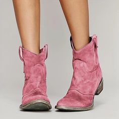 Women's Brown Faux Suede Western Ankle Boots – Vintage-Style Low Heel Cowboy Boots for Casual Outfits 2024 - $39.99 Spring Ankle Moto Boots In Faux Leather, Spring Moto Boots, Faux Leather, Ankle-high, Spring Ankle-high Faux Leather Moto Boots, Spring Ankle-high Moto Boots In Faux Leather, Pink Leather Mid-calf Boots For Winter, Casual Snip Toe Faux Leather Boots, Casual Faux Leather Snip Toe Boots, Pink Western Ankle-high Boots, Pink Ankle-high Western Boots