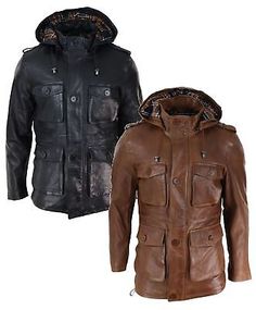 Top Seller for Mens 3/4 Long Real Leather Duffle Jacket Coat Safari Detachable Hood Military, Mens Coats Jackets Hooded Leather Outerwear For Winter, Classic Hooded Leather Jacket For Winter, Hooded Leather Winter Outerwear, Leather Hooded Jacket For Outdoor Fall Use, Classic Parka With Detachable Hood For Fall, Classic Fall Parka With Detachable Hood, Hooded Leather Outerwear For Cold Weather, Hooded Leather Jacket With Pockets For Cold Weather, Winter Hooded Jacket With Flap Pockets