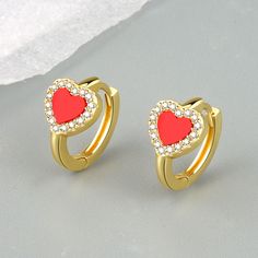 Style: Simple Color: Yellow Gold (Red), Yellow Gold (Black) Fashion Element: Geometry Red Round Heart Earrings For Gift, Red Heart Earrings For Gift, Red Hoop Earrings For Valentine's Day Party, Red Heart Earrings For Valentine's Day With Pierced Ears, Gold Heart Print Earrings For Valentine's Day, Red Earrings For Valentine's Day, Red Heart Print Earrings For Gifts, Valentine's Day Gold Heart Print Earrings, Red Heart Earrings For Valentine's Day