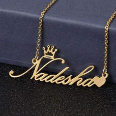 "About Item:- Custom Name Necklace Title:-Custom Name Heart Crown Necklace, 18K Gold Plated Name Necklace, Personalized Name Necklace, Birthday Gift for Her,  Mothers Day Gift, Mom Gift, Christmas Gifts, Script Name necklace, Dainty Necklace  This personalized name necklace is a perfect gift for birthday, anniversary, Christmas, bridesmaid, graduation, wedding, engagement, best friend, mom and sisters. Material: Solid 925 Sterling Silver/ Brass/ Copper .（We are highly recommend that you should wear sterling silver jewelry if you are sensitive skin.） Item:- Name Necklace Chain length:-  14\",16\",18\",20\", 22\", 24\" (If you have Custom length For your Necklace, please contact us ,we will customize the length for you.)  ► Packing in a beautiful gift box. ►  Please be sure your customized c Customized Name Necklace Pendant For Birthday Gift, Customized Gold Name Necklace For Valentine's Day, Customized Heart Pendant Name Necklace For Birthday, Hallmark Heart Pendant Jewelry For Birthday, Customized Heart Pendant Name Necklace For Birthday Gift, Hallmarked Heart Pendant Jewelry For Birthday Gift, Heart Pendant Name Necklace For Birthday Gift, Personalized Gold Name Necklace For Valentine's Day, Customized Heart-shaped Name Necklace For Birthday Gift