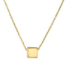 14k Yellow Gold Diamond Cut Square Shape Pendant Chain Necklace, 18" Cube Pendant, Diamond Bar Necklace, Elephant Pendant Necklace, Key Pendant Necklace, Infinity Pendant, Cuban Link Chain Necklaces, Bar Pendant Necklace, Fancy Necklace, Gold Fashion Necklace