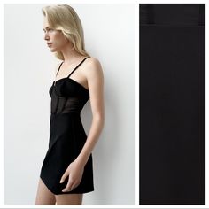 Nwt. Zara Black Combination Corset Mini Dress With Spaghetti Straps, Semi-Sheer Fabric Detail At Waist, Back Hidden In-Seam Zipper Closure. Size M. Ref. 9302/394. Pit To Pit 16" Flat, Waist 14", Length 32". 1070. Elegant Black Slip Dress With Built-in Bra, Black Dress With Built-in Bra For Formal Occasions, Chic Fitted Lined Slip Dress, Fitted Slip Dress With Built-in Bra For Night Out, Black Corset Dress With Spaghetti Straps And Fitted Bodice, Black Corset Dress With Fitted Bodice And Spaghetti Straps, Black Mini Slip Dress With Built-in Bra, Black Corset Dress With Spaghetti Straps, Elegant Black Sheer Slip Dress