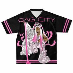 Nicki Minaj Tour | Pink Friday 2 Jersey | Gag City Shirt Hi, Barbz! These are created as ordered, so, no refunds or exchanges. Pleaseeee ask me any and all questions necessary and check size guide and your measurements before ordering. Thank you so so much. <3 <3 !! Be the best dressed person in your crew while still staying casual with this cool football jersey! The unisex style makes it flattering for everyone of all shapes and sizes. Whether you’re on the football field attempting a hat trick Pink All Over Print Top For Streetwear, Pink All-over Print Tops For Streetwear, Edgy V-neck Top With Graphic Print, Edgy V-neck Graphic Print Top, Harajuku Short Sleeve Tops For Concert, Harajuku Style Pink Top With Graphic Design, Pink Harajuku Top With Graphic Design, Pink Harajuku Style Top With Graphic Design, Pink Harajuku Graphic Top