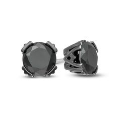 Balance style with elevated classic when you wear these bold black diamond solitaire stud earrings from Vera Wang Men. Created in sterling silver with black ruthenium plate Each earring showcases an alluring 0.97 ct. black diamond solitaire. Exquisitely made, the Vera Wang Men insignia sculpted along the setting assures an authentic, masterful design. These 1.95 ct. t.w. diamond post earrings secure comfortably with friction backs. Vera Wang is exclusively ours. Mens Diamond Earrings, Black Diamond Studs, Black Diamond Solitaire, Black Diamond Earrings, Cross Earrings Studs, Solitaire Earrings, Peoples Jewellers, Solitaire Studs, Circle Earrings Studs