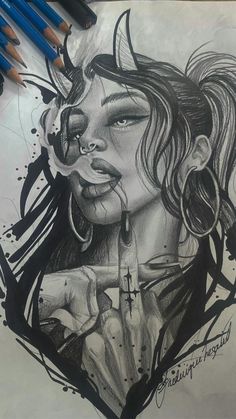 Black And Grey Dark Tattoos, Gangsta Tattoos, Incredible Tattoos, Dark Art Tattoo, Tattoo Style Drawings, Tattoo Art Drawings, Desenho Tattoo, Dark Art Drawings