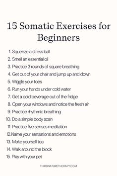 Unlock the door to inner peace and well-being with our 15 beginner-friendly somatic exercises. Experience the transformative power of somatic healing as you discover techniques that promote physical, mental, and emotional wellness. Embark on a journey of self-reflection and growth today. Somatic Therapy, Somatic Healing, Transform Your Mind, Nature Therapy, Emdr Therapy, Holistic Therapies