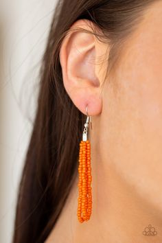 Countless layers of vivacious orange seed beads drape below the collar. Additional strands of orange seed beads wrap around the center of the layers, creating two bulky rows for a seasonal flair. Features an adjustable clasp closure. Sold as one individual necklace. Includes one pair of matching earrings. 8/1/2020 Paparazzi Accessories Jewelry, Orange Necklace, Nickel Free Jewelry, Bling Necklace, Beaded Wraps, Jewelry Images, Paparazzi Accessories, Seed Bead Necklace, Boutique Accessories