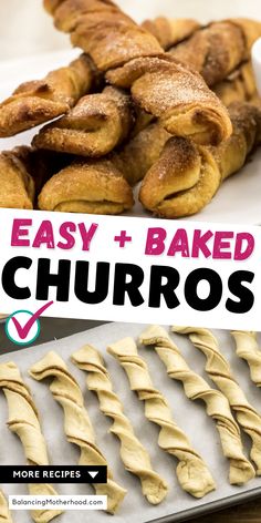 easy and baked churros recipe with text overlay