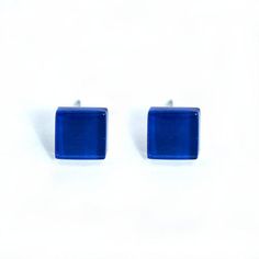 deep blue earrings, everyday earrings, casual earrings, geometric jewelry, elegant stud earrings, minimal earrings, square studs, simple Modern Light Blue Earrings Gift, Minimalist Glass Earrings For Gift, Blue Minimalist Hypoallergenic Earrings, Minimalist Hypoallergenic Blue Earrings, Modern Blue Earrings For Everyday, Modern Blue Earrings For Everyday Wear, Blue Glass Earrings For Gift, Modern Blue Everyday Earrings, Blue Hypoallergenic Glass Earrings