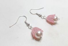 NEW FLOWER EARRINGS PINK WHITE PEARL SILVER HOOK DROP DANGLE HANDMADE JEWELRY Silver And Pink Earrings, Pink Teardrop Pearl Drop Jewelry, Pink Teardrop Flower Earrings With Ear Wire, Pink Teardrop Pearl Drop Earrings, Pink Teardrop Pearl Earrings, Pink Pearl Drop Teardrop Earrings, Silver Pearl Drop Flower Earrings, Pink Pearl Drop Earrings In Sterling Silver, Pink Dangle Pearl Earrings With Ear Wire