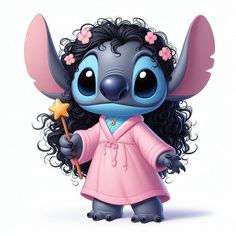 a cartoon character holding a wand and wearing a pink dress