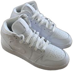 White High-top Sneakers With Elastic Laces, White High-top Sneakers With Elastic Laces And Round Toe, White High-top Custom Sneakers With Elastic Laces, Casual White Nike Jordan Shoes, White Nike Jordan High-top Shoes, White High-top Nike Jordan Shoes, Nike White Lace-up Jordan Shoes, White Lace-up Nike Jordan Shoes, Nike Jordan Shoes White With Laces