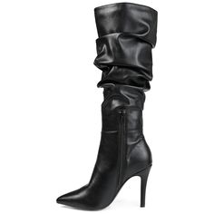 Add some drama to your favorite looks with the Sarie boot by Journee Collection. This slouchy boot features supple vegan leather and a soft 4 mm Tru Comfort Foam� footbed for the perfect fit. A tall stiletto heel elevates the look for a leg-lengthening lift. At Journee Collection our boot styles will have your outfit looking even better than before. They will give you that finishing touch that will have your outfit looking straight out of a magazine. Stiletto Knee High Boots, Black Block Heel Boots, Extra Wide Calf Boots, Knee High Boots Black, Lucky Brand Boots, Vegan Leather Boots, Black High Boots, Slouchy Boots, Tall Riding Boots