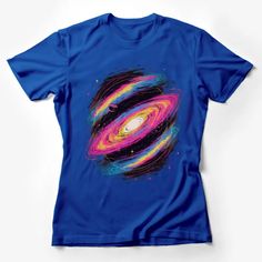 Galaxy Print T-Shirt, Colorful Space Graphic Tee, Unisex Cosmic Art Top, Stargazer Gift, Vibrant Planetary Design Shirt Female T-Shirt Custom graphic T-Shirt.Customize your color Blue Star Print Graphic Tee, Blue Graphic Tee With Star Print, Blue Rainbow Print Crew Neck T-shirt, Space Graphic Tee, Spacecraft Design, Space Tee, Art Top, Cosmic Art, Colorful Space