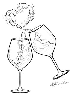 Copas tattoo Wine Glass Sketch Drawings, Wine Stencils, 200 Copas Tattoo, Wine Art Illustration, Wine Drawing, Wine Glass Drawing, Wine Tattoo, Matching Bff Tattoos, Face Stencils