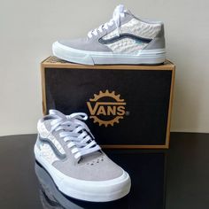 Grey Vans Shoes Never Worn Size 5.5 In Men Fits A Size 7/7.5 In Women Gray High-top Skate Shoes With Perforated Toe Box, Gray Vans Skate Shoes With Round Toe, Silver Vans Low-top Sneakers, Silver Low-top Vans Sneakers, Grey Vans, Shoes Vans, Men Fits, Shoes Color, Womens Vans