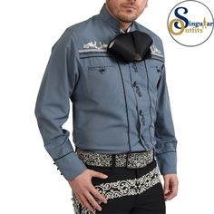 Charro Shirt SO-WD0883 - Camisa Charra para Hombre Fitted Long Sleeve Shirt For Western-themed Events, Fitted Western Shirt For Western-themed Events, Fitted Embroidered Shirt For Rodeo, Embroidered Fitted Shirt For Rodeo, Western Style Long Sleeve Embroidered Shirt, Western Long Sleeve Embroidered Shirt, Western Embroidered Shirt For Rodeo, Mens Cowboy Shirts, Embroidery For Men