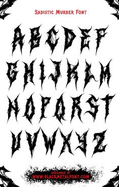 gothic font with black splats on the upper and lower letters, all in different sizes