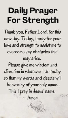 a prayer card with the words, daily prayer for strength