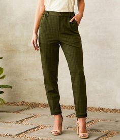 Willow & Root Plaid Trouser Pant - Green X-Small, Women's Olive Printed knit zip fly stretch pant Inseam measures 28 Rise measures 11 13 bottom opening Elasticized waistband. 97% Polyester 3% Spandex. Hand wash cold. Do not bleach. Line dry/hang to dry. Cool iron.. WOMEN'S BOTTOMS SIZE CONVERSION CHART Waist (size) 22 23 24 25 26 27 28 29 30 31 32 33 34 36 38 Juniors - 00 0 1 3 5 7 9 11 13 15 - - - - US - - 00 0 2 4 6 8 10 12 14 16 18 20 22 S/M/L Sizing - XXS XS S S M M L L XL XXL XXL - - EU - - Women’s Office Casual, Modern Business Professional Women, Size 00 Outfits Women, Fall Work Attire Women, Plaid Trousers Women, Size 10 Fashion For Women, Office Outfits Petite Women, Hipster Business Casual Women, Business Casual Cottagecore