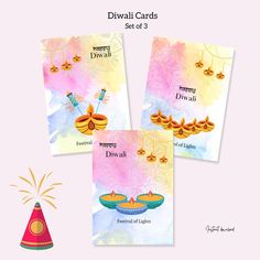 diwali cards set of 3 for diwali festival with free printables