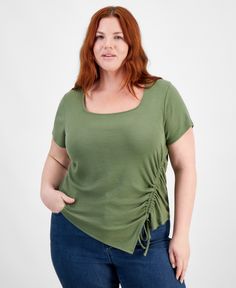 in stock Trendy Asymmetrical Ruched Top, Green Ruched Short Sleeve Tops, Trendy Ruched T-shirt For Spring, Casual Ruched T-shirt For Spring, Full Circle, Trendy Plus Size, Pick Up, In Store, Buy Online