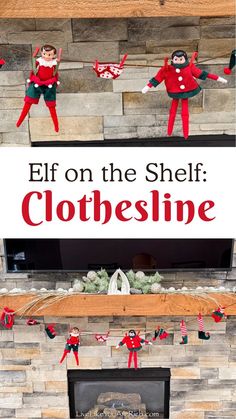 Our elves set up their wash on a bunting hanging off of our mantel. They hopped in for a surprisingly fun clothesline scene. Set up the garland on the mantel using flat stocking holders to hold it up. Stocking Holders, Clothes Line, Bunting