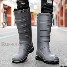 Russoo - Cushioned High-Top Mens Rain Boots: Durable, Waterproof, Non-Slip Footwear for Outdoor Activities like Walking and Fishing Casual Non-slip Waterproof Boots For Rainy Season, Non-slip Rain Boots For Winter Outdoor Activities, Weatherproof Boots For Outdoor And Rainy Season, Non-slip Rain Boots For Winter Outdoor Use, Non-slip Rain Boots For Outdoor Winter Use, Waterproof Rain Boots For Rainy Season Outdoor Use, Waterproof Rain Boots For Outdoor And Rainy Season, Waterproof Rain Boots For Outdoor Use In Rainy Season, Casual Waterproof Slip-resistant Boots For Rainy Season