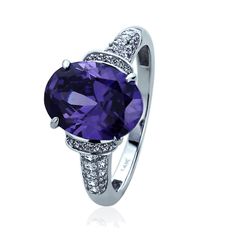 14K White Gold Rhodium Plated, Oval Cut Puple CZ Womens Cocktail Ring Gold And Silver Ring, Fav Color, Rhodium Plated, Ring Designs, Sapphire Ring