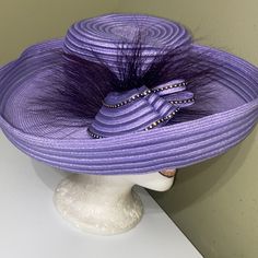 It’s Actually Bluish Purple And Really Pretty. See Pics And Please Take Time To Look At All Of The Hats In My Collection. Vintage Purple Party Hat, Vintage Purple Hat For Spring, Givenchy Scarf, Wedding Cocktail Party, Bluish Purple, Scarf Trends, Women Church, Church Dress, Wool Hat Knit