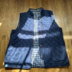 Reversible Any And Gingham Vest, Never Worn But No Tags Gold Buttons And Zipper Gingham Vest, Navy Gingham, Gold Buttons, Gingham, Blue White, Color Blue, Jackets For Women, Jackets & Coats, Blue And White