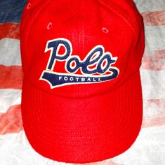 Polo Fitted Cap Which Reads Polo Football. A Rare Cap That Is Hard To Find New With Tags. Classic Red Six-panel Baseball Cap, Classic Red Baseball Cap With Curved Brim, Classic Red Baseball Cap With Flat Brim, Classic Red Snapback Baseball Cap, Classic Red Hat With Embroidered Logo, Classic Red Baseball Cap With Visor, Classic Red Visor Baseball Cap, Classic Red Hats For Sports Events, Classic Red Hat For Sports Events