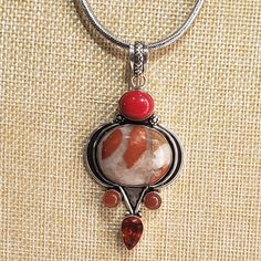 Beautiful Large Natural Unique Unisex Handmade Jasper, Red Coral Gemstone 925 Silver Pendant Necklace-An-43692 The Item You See Is The Exact Piece You Will Receive-Excellent Quality & Design~ 100% Brand New-Unique-Unisex-Natural Large Jasper Gemstone-925 Sterling Silver Stamped-Multi Gemstone-Handmade Pendant Is 3" Thick Heavy Silver Snake Rope Chain With Design Back S Closure Is 20", 5m, Weighs 28 Grms Please See Photos For Shape/Curves/Condition/Colors/Texture/Style/Design/Engraving I Want You Southwestern Red Gemstone Jewelry, Southwestern Style Red Gemstone Jewelry, Southwestern Jasper Jewelry Gift, Red Southwestern Sterling Silver Necklace, Artisan Red Jasper Jewelry, Artisan Red Jasper Necklaces, Unique Red Jasper Necklaces, Red Jasper Jewelry With Natural Stones, Unique Red Jasper Jewelry