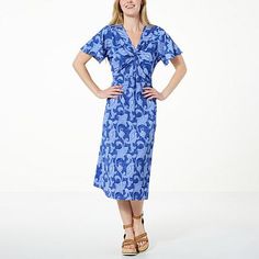 DG2 by Diane Gilman Printed Twist-Front Flutter-Sleeve Midi Dress - 20828834 | HSN Summer Midi Dress With Ruffle Sleeves For Work, Summer Workwear Midi Dress With Ruffle Sleeves, Fitted Workwear Dress With Butterfly Sleeves, Summer Workwear Midi Dress With Flutter Sleeve, Chic Butterfly Sleeve Dresses For Work, Chic Workwear Dresses With Butterfly Sleeves, Casual Flutter Sleeve Midi Dress For Work, Casual Midi Dress With Flutter Sleeves For Work, Summer Workwear Dresses With Flutter Sleeves