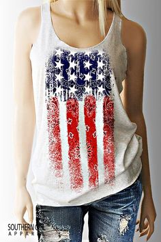 Bandana American Flag Racerback Tank Top for Women.  #southerngirlapparel #flagshirts #flagtanks #americanflag #flag #flagtanktop #tanktops  #womenstanktops #tanktopwomen #countrytanks #countryshirts #country Patriotic Sleeveless Tops For Spring, Sleeveless Graphic Print Top For 4th Of July, Sleeveless Tops With American Flag Print For Spring, Red Sleeveless Tank Top With Flag Print, Patriotic American Flag Print Sleeveless Top, Patriotic Sleeveless Top With American Flag Print, Patriotic Sleeveless Top With Flag Print, Red Flag Print Tank Top For Summer, Red Tank Top With Flag Print For Summer