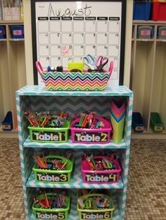 a shelf filled with lots of colorful items