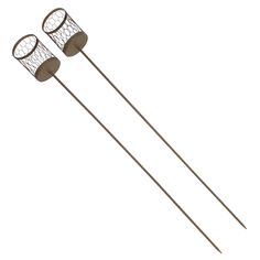 two metal objects on top of each other with wires attached to the ends and holes in them