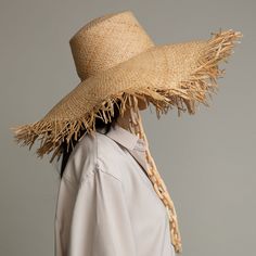 Natural raffia wide-brim sunhat with frayed edge with detachable blonde wooden chain. SKU: 21401-02224 Bed Fan, Hell’s Kitchen, Fancy Houses, Wood Care, Eugenia Kim, Fashion Jewelry Earrings, Home Candles, Pink Ombre, Wide Brimmed Hats