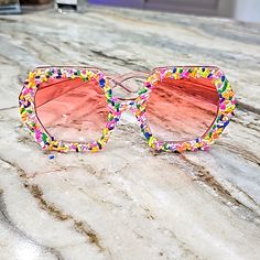 Fun Fashion Sprinkle-Like Sunglasses. Multicolor Mirrored Sunglasses With Glass Lenses, Multicolor Mirrored Lens Sunglasses, Multicolor Mirrored Lens Sunglasses In Glass, Multicolor Mirrored Glass Sunglasses, Playful Multicolor Party Sunglasses, Fun Multicolor Sunglasses For Spring, Fun Multicolor Spring Sunglasses, Fun Multicolor Sunglasses With Gradient Lenses, Summer Party Cat Eye Sunglasses With Uv Protection