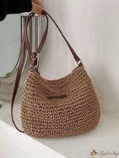 1 Bag Bag, Color Khaki, Polyester Material, Straw Bag, Straw, Composition, Size Medium, Pattern, Color