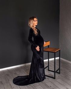 Winter Velvet Maternity Dress Long Baby Shower Dress Pregnancy Photosh – MyChicDress Maternity Dress Velvet, Black Baby Shower Dress For Mom, Maternity Velvet Dress, Maternity Dress Long Sleeve, Green Velvet Maternity Dress Photoshoot, Velvet Dress Maternity Pictures, Maternity Black Tie Dress, Formal Maternity Outfits, Black Baby Shower Dress