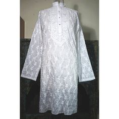 - Brand New, Unworn - Made With Traditional Manufacturing Techniques And May Have Minor Imperfections - May Have Some Very Minor Staining On Certain Areas Due To Production Process - 100% Cotton - Made In India And Hand Embroidered - Sized Medium - Shoulder Width 19.5" - Body Width 22.5" - Opening On Bottom Of Kurta 27.5" - Sleeve Length 24.75" - Shoulder Opening 8.5" - Wrist Opening 6.75" - Body Length 43.75" - Neck Opening 4.75" X 4" (Includes Collar) Traditional White Embroidered Fabric For Formal Occasions, White Tonal Embroidery Fabric For Wedding, Embroidered Traditional Fit Kurta For Wedding, Embroidered Wedding Kurta In Traditional Fit, Embroidered Wedding Kurta With Traditional Fit, White Embroidered Wedding Kurta, Ceremonial White Embroidered Kurta, White Traditional Wear With Floral Embroidery For Ceremonies, White Floral Embroidered Traditional Wear For Ceremonies